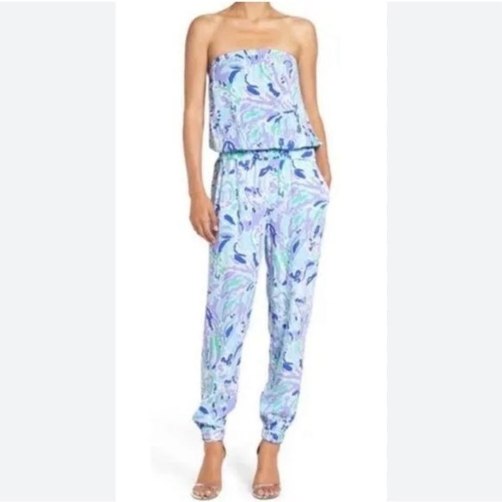 Lilly Pulitzer floral lilac and blue jumpsuit size small